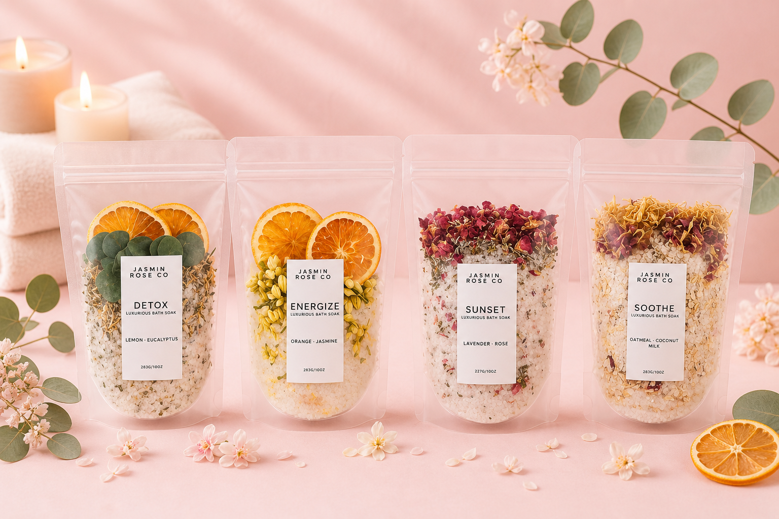 LUXURY BATH SOAK SET- LARGE-10 OZ. – J A S M I N R O S E C O
