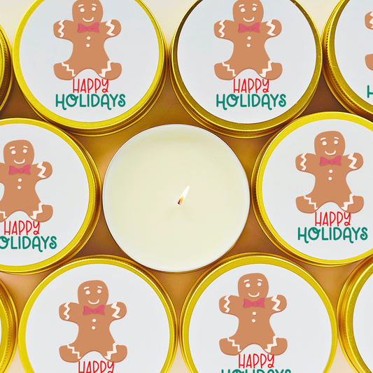 HAPPY HOLIDAYS GINGERBREAD THEMED CANDLE